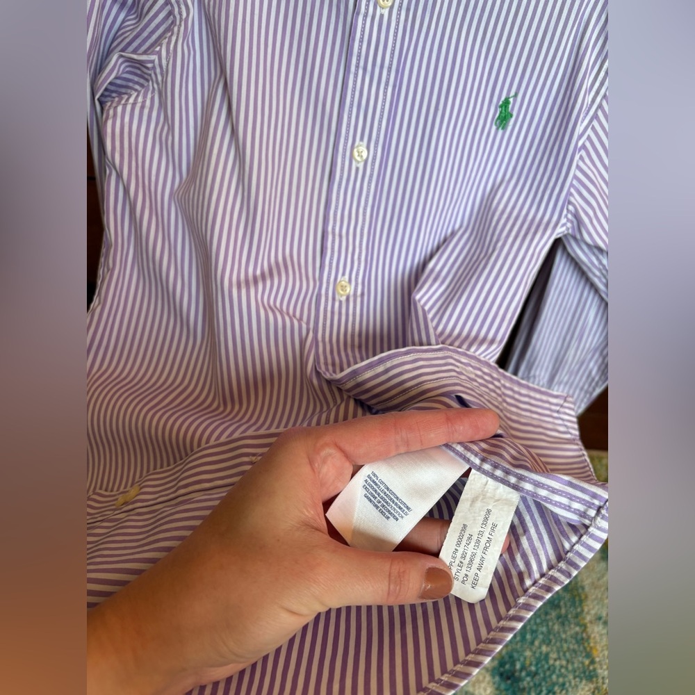 Ralph Lauren Cotton Shirt Boys Purple Striped Long Sleeve Button Classic Size 5 - Picture 10 of 10